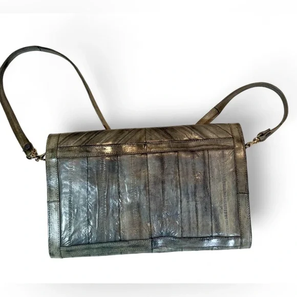 Vintage Grey/Gray Eel Skin, Snap closure Shoulder bag/Clutch made in Korea 1980s - Picture 10 of 11
